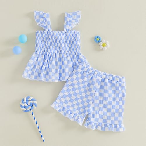 Image of Little Toddler Kids Girl Clothes Set 1-8 Years Summer Outfits Solid Color Tank Tops & Shorts