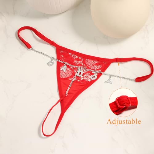 Image of Sexy Underwear for Women, Lace Thongs with Sparkling Letter Charms, Fun and Flirty Panties for Women Sexy