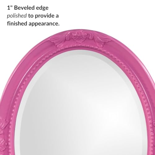 Image of Howard Elliott Queen Ann Oval Glossy Hot Pink Wall Mirror, Oval Bevelled Hanging Wood Framed Vanity Mirrors for Home Decor, Living Room, Bathroom, Bedroom, or Hallway, 25 x 33 Inch