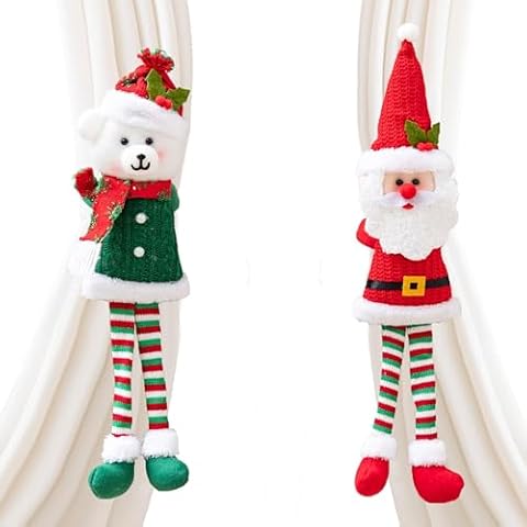 2 Pack Christmas Curtain Buckle Santa & Snowman Xmas Curtain Tieback Hold Fastener, Merry Christmas Wine Bottle Topper Decor for Xmas Holiday Home Window Pendant Decoration Holdback Cover