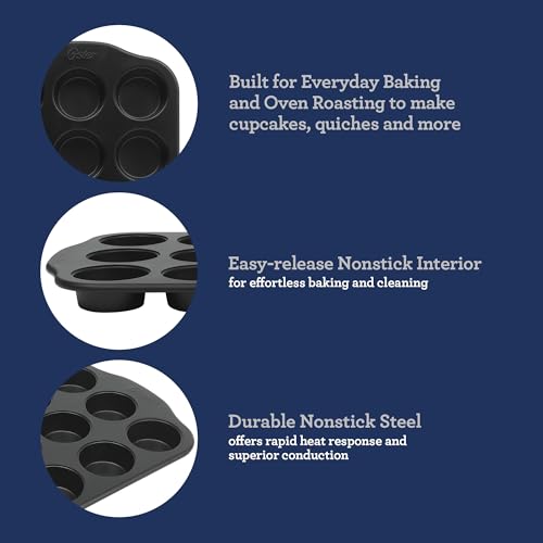 image for Oster Teston 12-Cup Muffin Pan, Nonstick Carbon Steel Cupcake Baking T