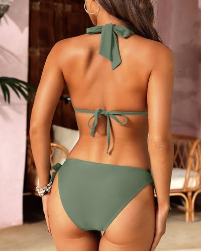 Image of Women Halter Bikini Set - Two Piece Triangle Swimsuit Tie Bathing Suit 2025 Cute Swimwear