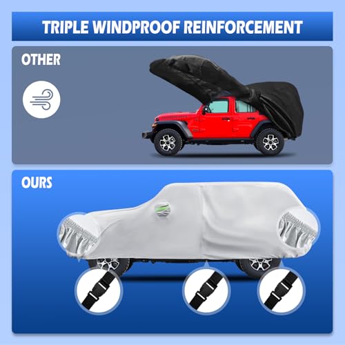 Image of Car Cover Custom Fit for Jeep Wrangler 4 Door 2006-2026 JK JL, Migaven Waterproof Full Exterior Cover Rain Sun Protection with Door Zipper, Silver