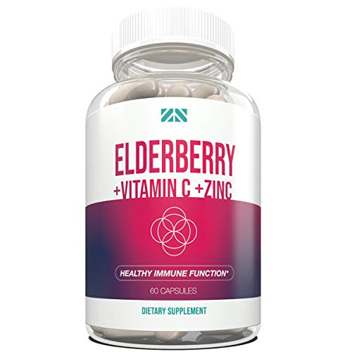 Elderberry Plus Vitamin C and Zinc - Supports Healthy Immune Function - Echinacea & Probiotics Supplement for Defense, Repair & Vitality - Sambucus Black Elderberry Pills for Adults - 60 Capsules