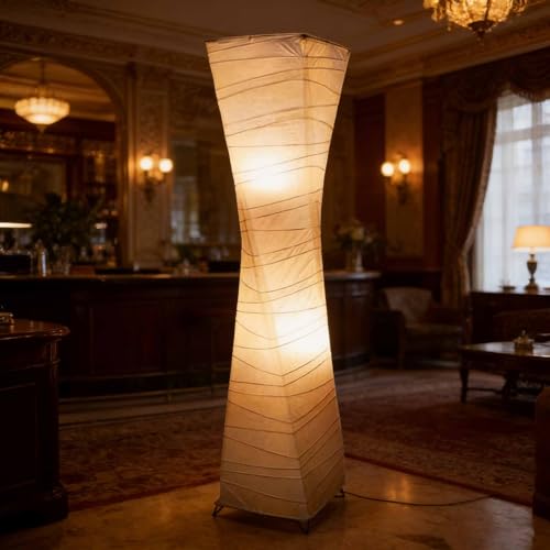 Dalumian Lámpara de pie con pantalla de papel de arroz, 3 niveles de brillo ajustables, lámpara de columna con 2 LED, pantalla de papel estilo japonés(White,7W)