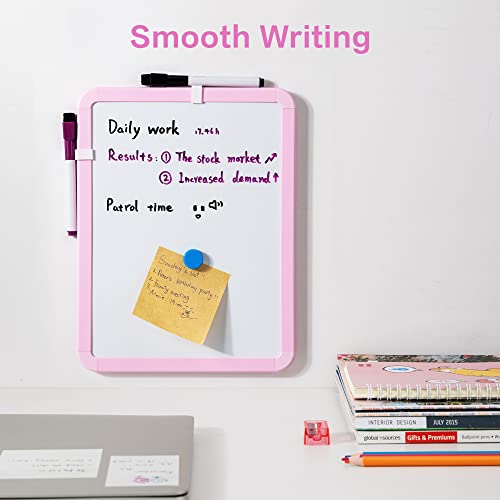 Vusign Small White Board Dry Erase, 8.5'' X 11'' Magnetic Dry Erase Board, Mini Whiteboard With Markers For Kids, Students, Fridge, Wall, Locker, Pink #TOP2
