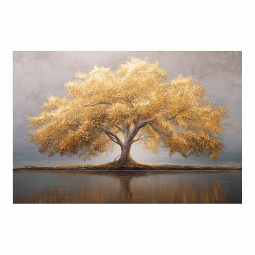 Arbre de vie décoration murale pour salon moderne peinture jaune 60x90