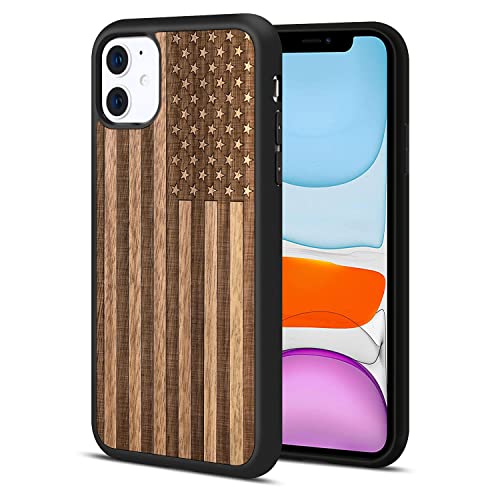 Jubeco Iphone 11 Case Wood,Wooden+Soft Tpu Bumper Slim Anti-Shock Cover For Iphone 11 6.1Inch (Us Flag) #TOP13