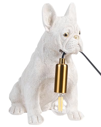 Beliani Lampada da tavolo a forma di cucciolo di bulldog lampada da comodino tema animale lampada da lettura per camera da letto bianco
