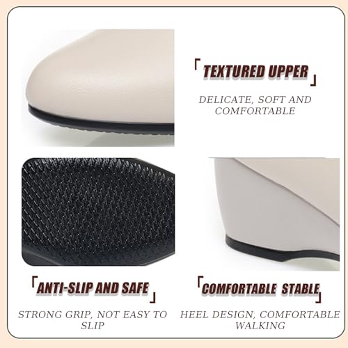 Image of Women's Leather Wedge Round Toe Dressy Shoes Comfortable Soft Leather Platform Slip On Casual Loafers Suitable for Driving Business Work Walking