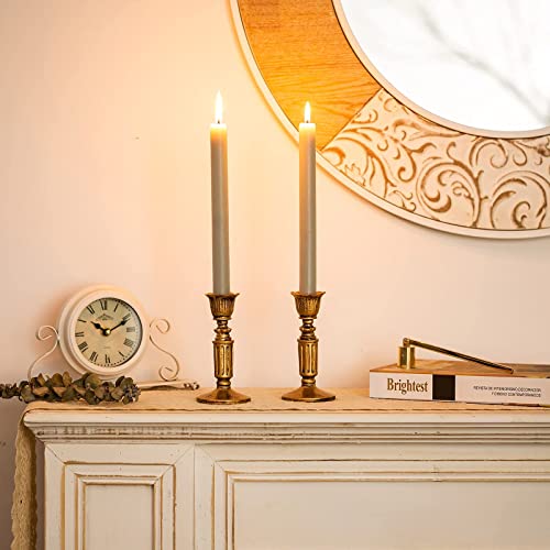 Vintage Candlestick Candle Holder For Taper - Distressed Bronze Polyresin Antique Candleholder Set Of 2 For Tapered Candle, For Home Room Mantel Table Decor, Wedding Anniversary Decoration, 5.5In #TOP7