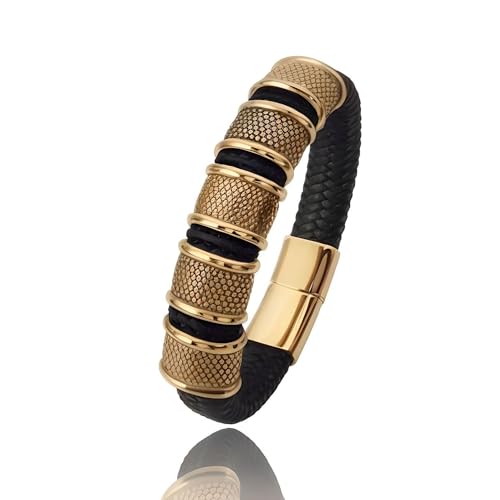 Image of THE MEN THING Leather Bracelet for Men - American Style Genuine Leather Multi-Layer Braided Bracelet with 100% Stainless Steel Magnetic Buckle for Men & Boys (8 inch)