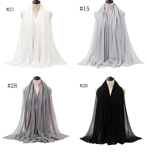 QYMY 4pcs Set Hijab Muslim Head Scarf Solid Color Long Scarf Wrap Scarves Cotton Scarf for Women Fashion L70.7*W35.4 inch QY414 (Black+White+Gray+Dark grey(4pcs set))Medium2