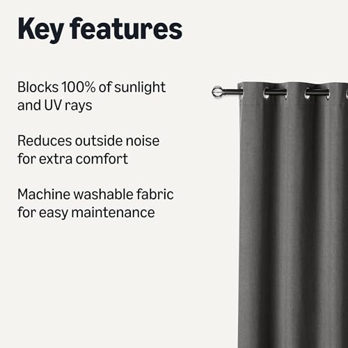 Image of Amazon Basics 100% Blackout Curtains with Grommets, 52 x 96 Inches, Black, 2 Panels