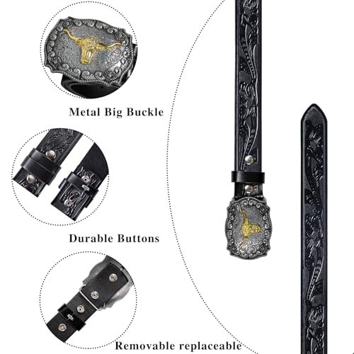 Image of Dubulle Womens Belt Chain Leather Belts Vintage Western Adjustable Elastic Double Buckle for Cowboy Pant Dress
