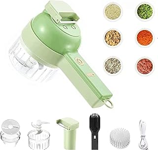 homeyuser 2022 Upgrade 4 in 1 Portable Electric Vegetable Cutter Set, Handheld Vegetable Slicer Blender, with One Button Control Food Slicer and Masher for Garlic Chilli Onion Ginger Meat, Green