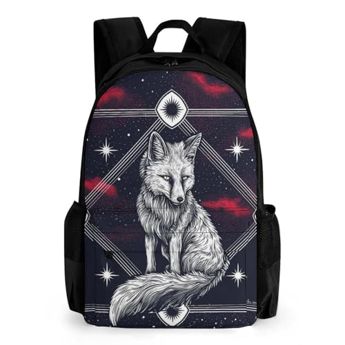 Supdreamc Polyester Daypack for Camping Travel Walking Cycling - Big Capacity Anti-Theft Multipurpose Bookbag, Galaxy Fox Art Camping Outdoor Backpack