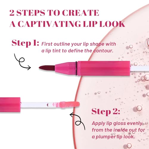 Image of evpct ‌3Pcs Matte Liquid Lipstick Marker Pen Lip Liner Combo Set with Lip Oil, Shine Finish, Mauve Hot Pink Red Brown 2 in 1 Lip Gloss Tint Stain Color Lipstick Long Lasting Waterproof for Women