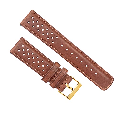 Image of 24mm Caramel - Barton Racing Horween Leather Gold Buckle Watch Bands - Quick Release - Choose Strap Color & Width