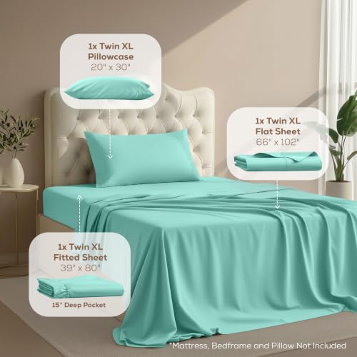 Image of Utopia Bedding Bed Sheet Set - 3 Piece Twin XL Bedding - Soft Brushed Microfiber Fabric - Wrinkle, Shrinkage & Fade Resistant - Easy Care (Twin XL, Spa Blue)