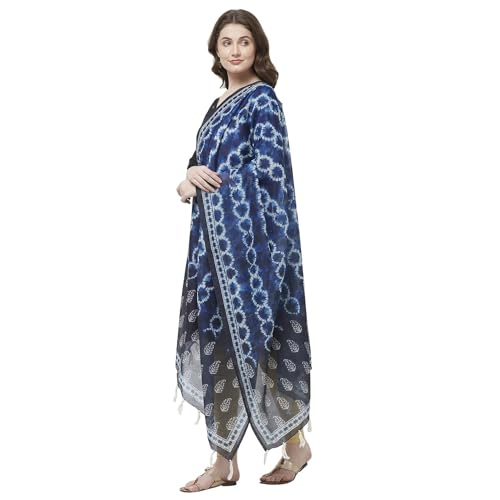 Women's Navy Blue Indigo Color Tie & Dye Style Traditional Digital Printed Chanderi Silk Dupatta3