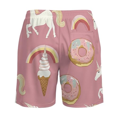 Unicorms Ice-Cream and Doughnuts Beach Shorts for Men Swim Trunks Quick Dry Swim Shorts with Compression Liner Pocket4