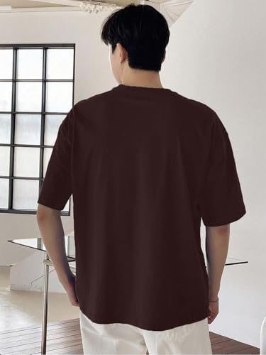 Image of LEOTUDE Half Sleeve Oversized Tshirt for Men, Round Neck Cottonblend Drop Shoulder Solid T-Shirt