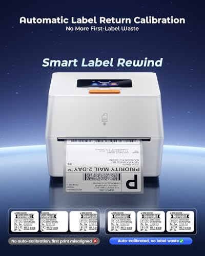 Image of Phomemo Thermal Label Printer with Touchable Screen, 4x6 Bluetooth Shipping Label Printer with Built-in Label Holder, D420D White Thermal Printers for Small Business, Compatible with USPS, Tiktok
