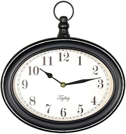 TRYLTRY Black Oval Retro Wall Clock, Rustic Vintage Style, Antique Old Fashioned Design, Battery Operated Silent Decor Wall Clocks for Kitchen,Farmhouse,Office, Black Oval