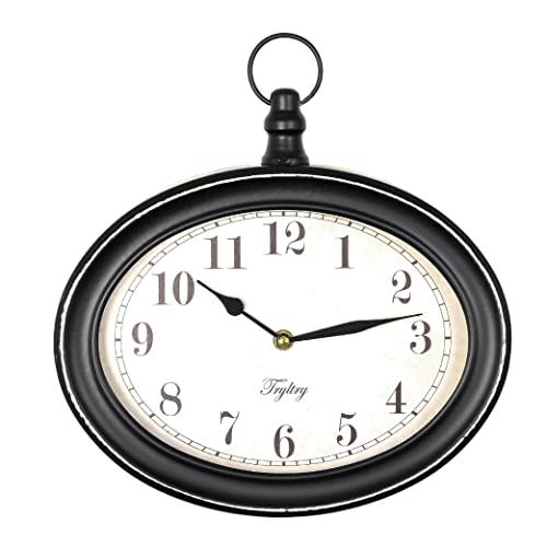 Tryltry Black Oval Retro Wall Clock, Rustic Vintage Style, Antique Old Fashioned Design, Battery Operated Silent Decor Wall Clocks For Kitchen,Farmhouse,Office, Black Oval #TOP12