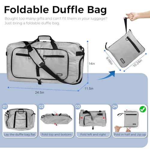 Image of Fmeida 65L Duffle Bag Foldable Travel Duffel Bags for Men Women Travel Bag | Shoes Compartment, 65L Large Capacity, Foldable, Packable, Water Repellent, Tear Resistant, for Traveling Gym Overnight Camp