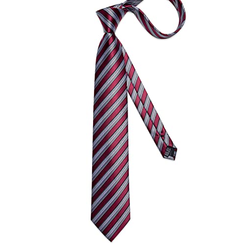 Image of DiBanGu Mens Striped Tie Silk Woven Necktie and Pocket Square Cufflinks Tie Clip Set Wedding Business Formal Gift Tie for Men