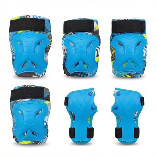 Knieschoner Kinder Schoner Inliner,6 in 1 Schützer Inliner Kinder für 2-14 Jahre Jungen Mädchen Schoner Set Schützer für Skateboard,Roller,Laufräder,Fahrräder,Skateboards (Blau)