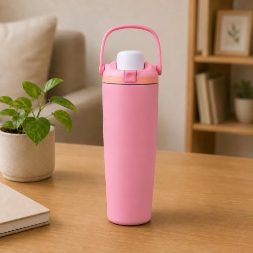 Image of HomeCloud 900ML Stainless Steel Water Bottle - Double-Wall Vacuum Insulated, Leakproof Straw Lid, BPA-Free Reusable Travel Flask with Two-Way Spout for Gym, Office & Outdoor Use (B Pink)