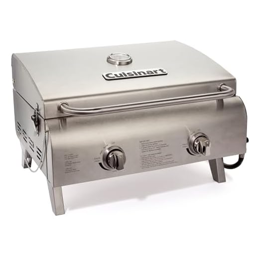 Cuisinart Chef's Style Tabletop Portable Propane Grill, 20,000 BTU Stainless Steel 2-Burner Outdoor Gas Grill for Camping, Tailgates, BBQ, Hassle-Free Setup, Twist-Start Ignition, CGG-306