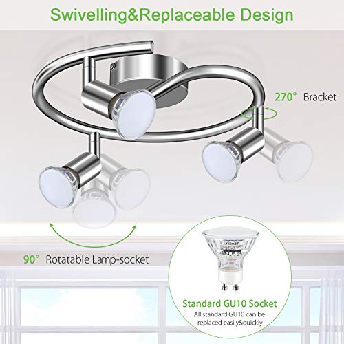 Unicozin LED Ceiling Light Rotatable, 3 Way LED Ceiling Spotlight, Chrome & Swivelling Design, Including 3 X 4W GU10 LED Bulbs (450LM, Cool White 6000K),for Kitchen, Living Room, Bedroom - Image 2