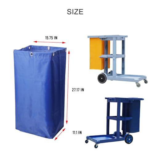 Image of Replacement Janitorial Cart Bag-16 x 11 x 27inches, High Capacity Waterproof Thickened Housekeeping Commercial Janitorial Cleaning Cart Bag with 6 Brass Grommets - 23 Gallon (Blue)