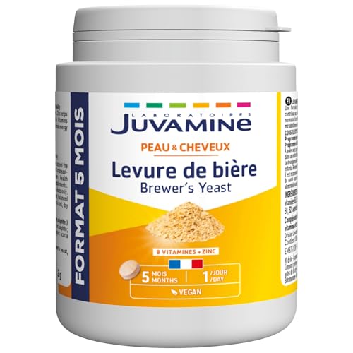 JUVAMINE - Bierhefe - Schöne Haut, Haare und Nägel - Vitalität - Vitamine B1, B2, B3, B5, B6, B8, B9 und B12 + Zink - 5-monatiges Programm - Optimierte Formel