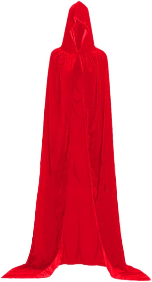 cotigo Larga Capa de Vampiro Diablo de Terciopelo con Capucha para Disfraz de Fiesta Halloween y Carnaval,Talla Unica,para Adulto Mujeres Hombres (roja)