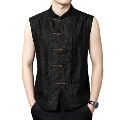 Chaleco de seda jacquard para hombre con cuello alto traje vintage sin mangas vestir