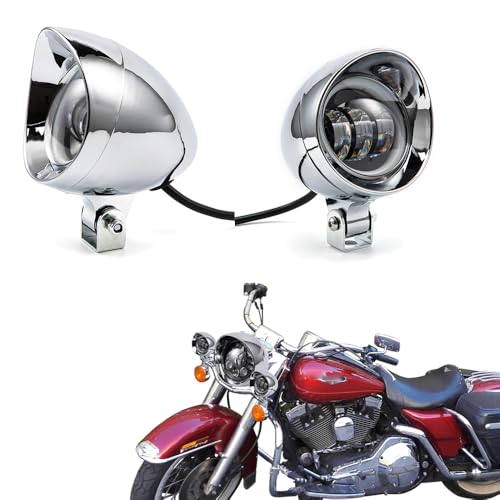 evomosa Moto Fendinebbia 3'' LED 12V Bianco Ambra DRL Lampada Ausiliaria Faro per Cruiser Chopper Cafe Racer ATV SUV