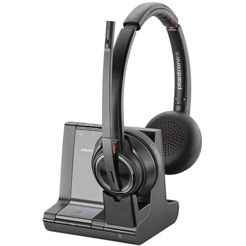 Poly Plantronics Savi 8220 UC Wireless DECT Headset System - Dual Ear - Teams Certified - Bluetooth Bundle Including: USB Type-A Cable, Base, RJ11 Cable, Goby Labs Headphone Cleaner, Fiber Cloth
