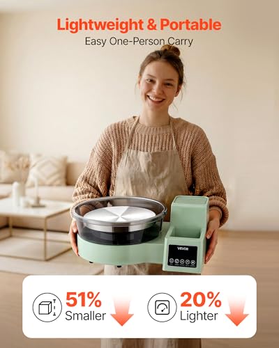 Image of VEVOR Pottery Wheel for Adults, 11 inch Aluminum Turntable, 450W Electric Table Top Pottery Wheel with Foot Pedal, 30-300 RPM Adjustable Speed, Detachable Basin, for Beginners, DIY Clay Art Craft, Green