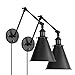 Produktbild Dimmbar Wandleuchte Innen Vintage Schwarz Metall Wandbeleuchtung mit Stecker, Einstellbare Schwenkbare Wandlampe mit Schalter Wandmontage E27 Leseleuchte für Küche, Büro, Studie, Window - 2 Stück