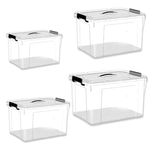 Image of Ash & Roh Plastic Storage Box /Bin /Container with Locking Lid - Sturdy and Versatile Home Organizer, Available in Multiple Size. (1, HEAVY TRANSPARENT, COMBO SET)