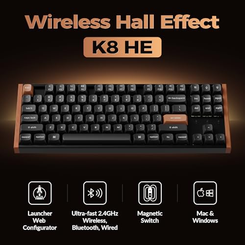 Image of Keychron K8 HE TKL Wireless Bluetooth 2.4G Wired Triple Mode Hot Swappable Hall Effect Keyboard with QMK VIA Aluminum+Wood Frame Rapid Trigger for Mac Windows Linux-Black