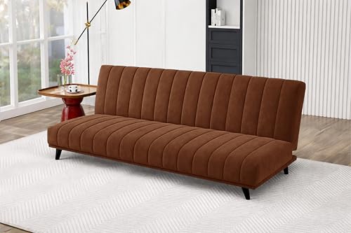 Image of Rosebell- Velvet Fabric Sofa Cum Bed 3-Seater Foldable Convertible Sofa, Modern Tufted Design Couch for Living Room, Guest Room & Office Brown Color