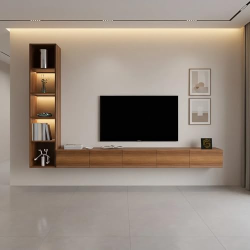 طاولة تلفزيون بني معلقة مع أرفف جانبية مضاءة - TV81B