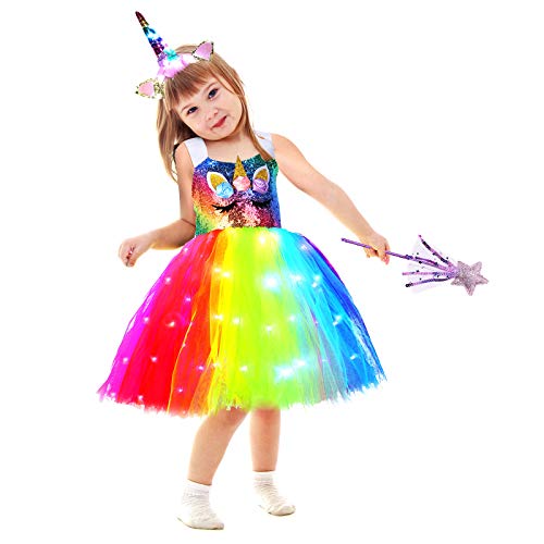 Geyoga Girls Unicorn Tutu Costumes Dress Light Up Unicorn Led Headband Princess Birthday Dress Up Clothes Girl Gift (Classic Style, 7-8 Years) #TOP4