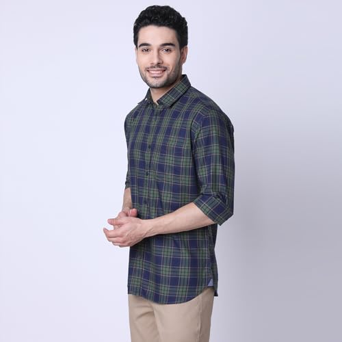 Image of J. HAMPSTEAD Cotton Slim Fit Checkered Casual Shirt for Men